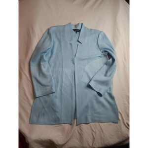 Ming Wang Light Blue Patchwork Knit Open Front Cardigan